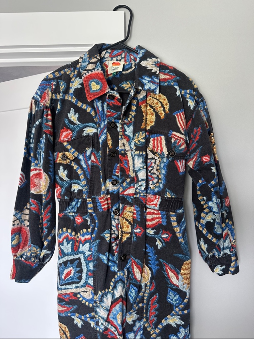 FARM Rio Black Floral Printed Jumpsuit with Blue, Red & Yellow Accents - Picture 2 of 11
